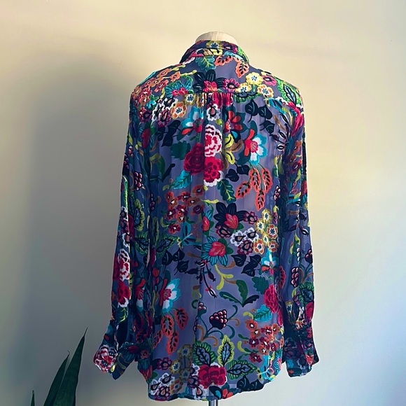 Johnny Was Velvet BURNOUT Velvet Minto Yrene Button Down Blouse RARE Sz Med NEW - Picture 7 of 7